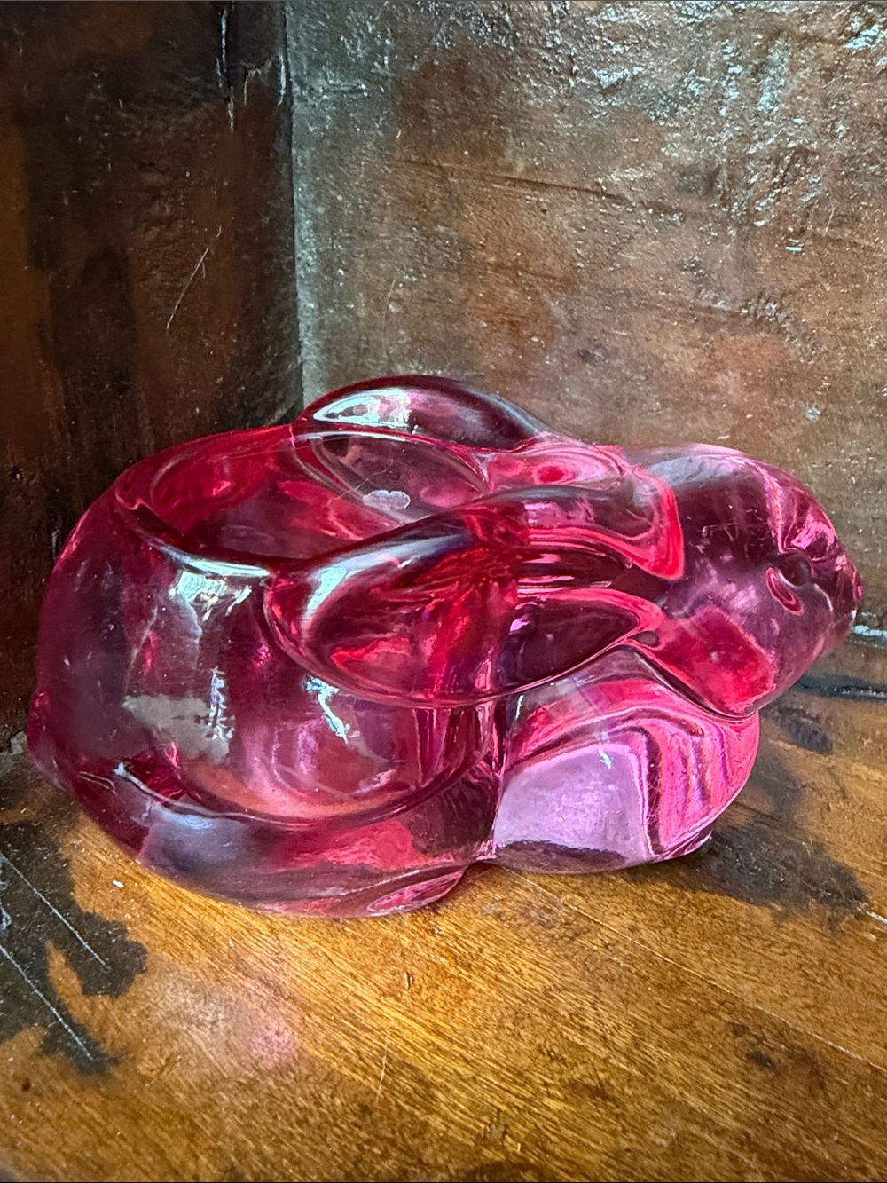 Vintage Indiana  glass Bunny votive/trinket holder red/pink